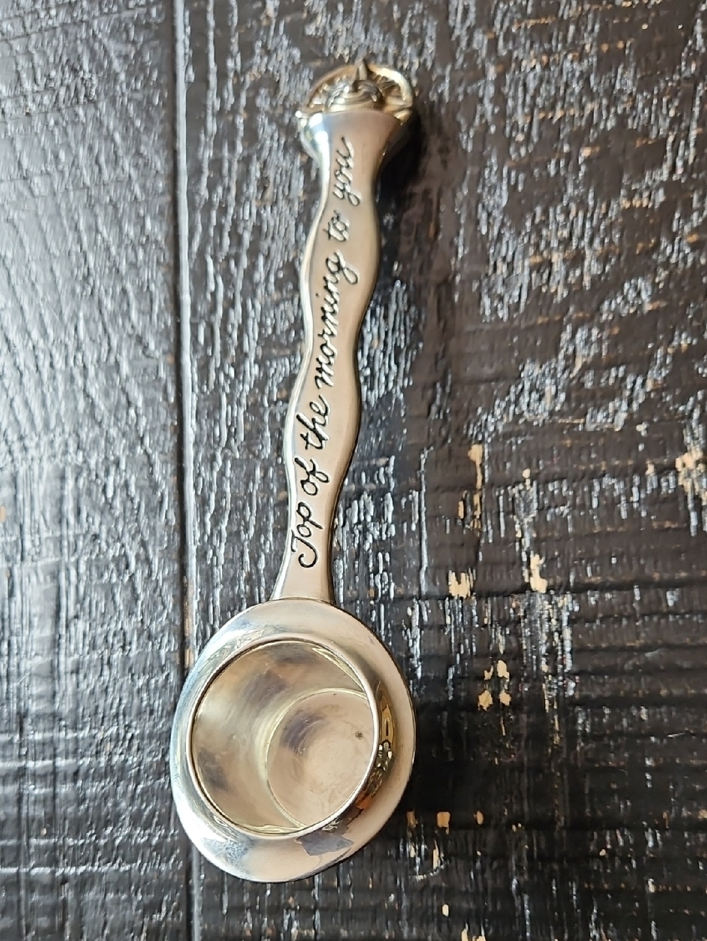 Vintage Top Hat Neiman Marcus Silver Metal Coffee Scoop with Inscribed Handle